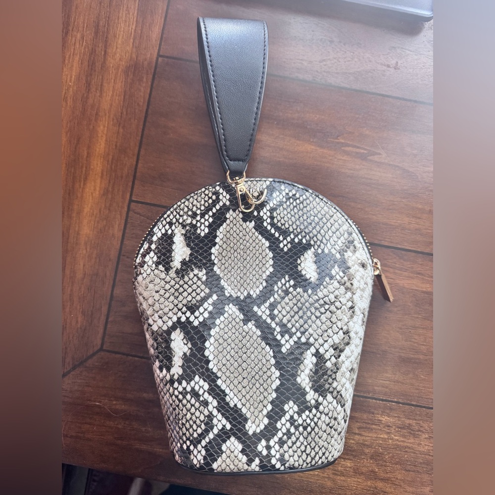 CAbi Serpent mini Black and Cream Snake Print Clutch